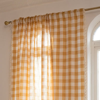 Country Style Grid Curtain with Tassels - image 15