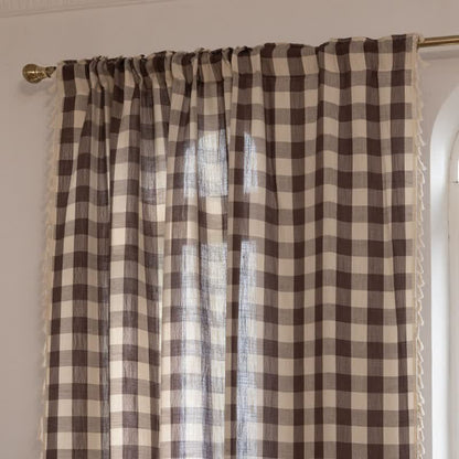 Country Style Grid Curtain with Tassels - image 35
