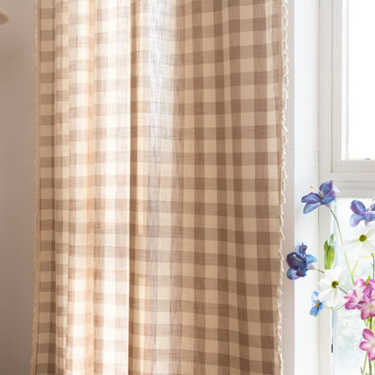 Country Style Grid Curtain with Tassels - image 32