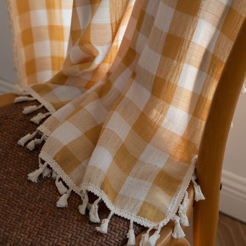 Country Style Grid Curtain with Tassels - image 17