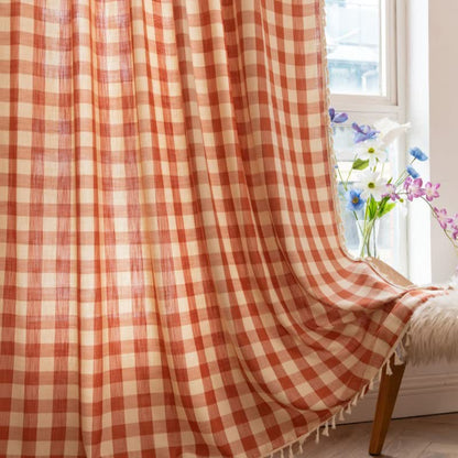 Country Style Grid Curtain with Tassels - image 11