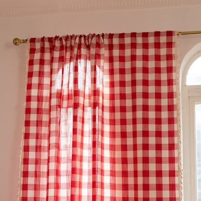 Country Style Grid Curtain with Tassels - image 28