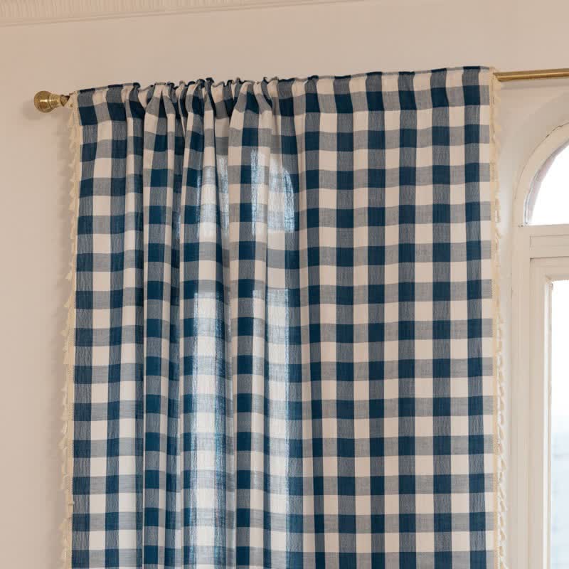 Country Style Grid Curtain with Tassels - image 22