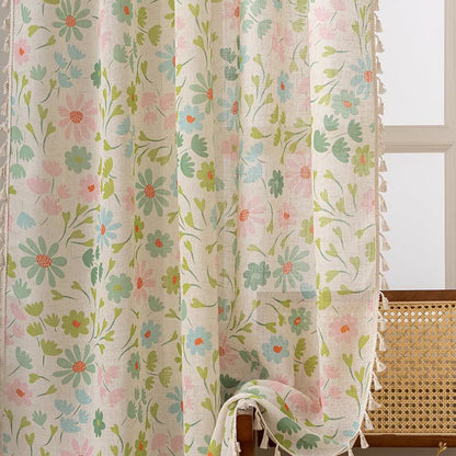 Daisy & Leaf Print Curtain With Tassel - image 3