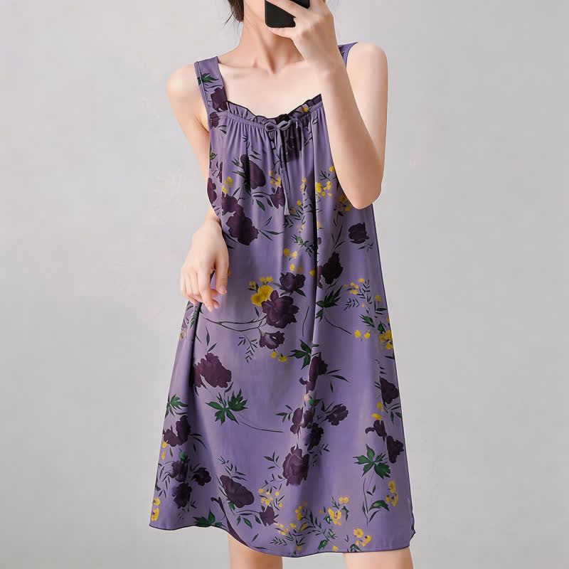 Purple Floral Print Sleeveless Nightgown - image 3