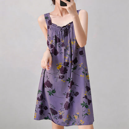 Purple Floral Print Sleeveless Nightgown - image 3