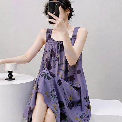 Purple Floral Print Sleeveless Nightgown - image 5
