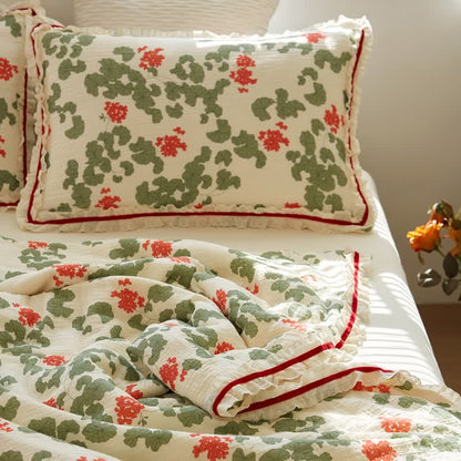 Floral & Leaf Ruffled Cotton Gauze Quilt - 2PCS Pillowcases - 19" x 29" - image 5