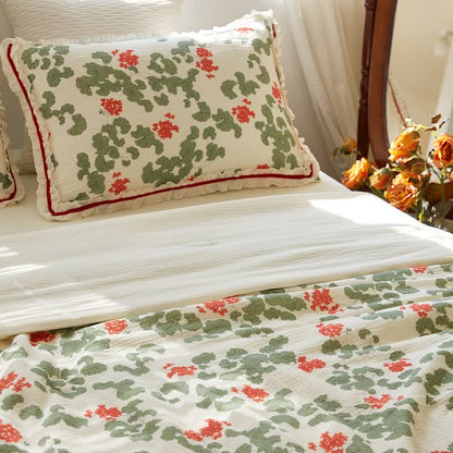 Floral & Leaf Ruffled Cotton Gauze Quilt - image 6