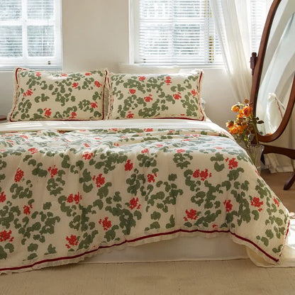 Floral & Leaf Ruffled Cotton Gauze Quilt - image 2