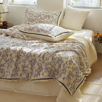 Blue Leaf Ruffled Cotton Gauze Quilt - image 2