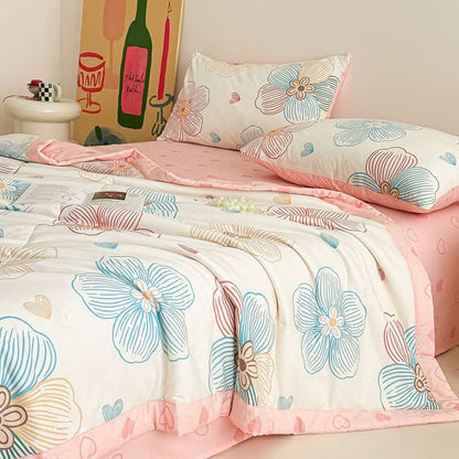 Line Art Floral Print Cotton Quilt - Bedding Set - King - image 0