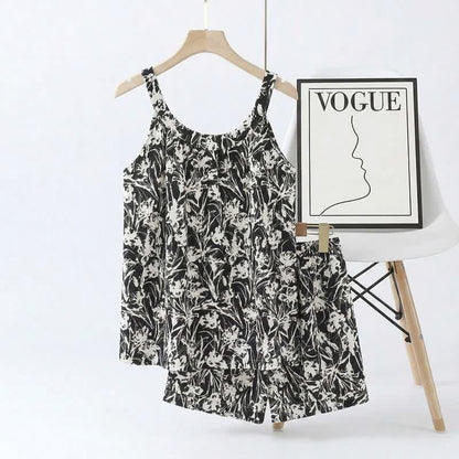 Abstract Art Cami & Shorts Pajama Set - Black - 2XL - image 0