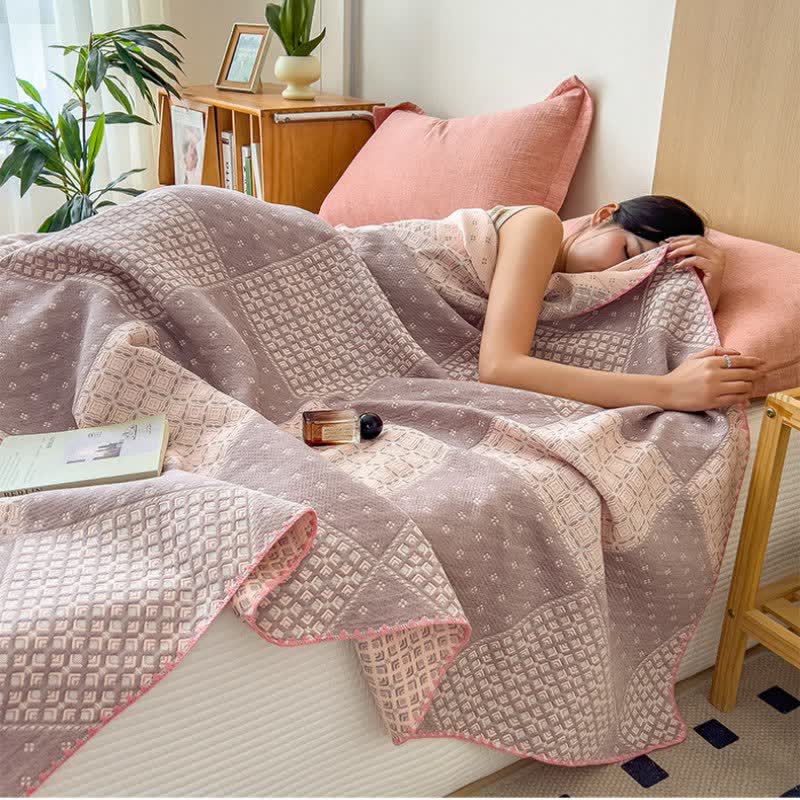 Geometric Patchwork Cotton Triple Gauze Quilt - image 5