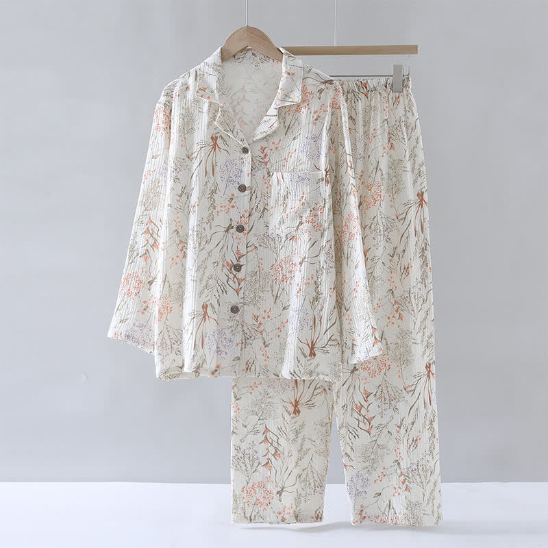 Muted Floral Cotton Gauze Pajama Set - image 2