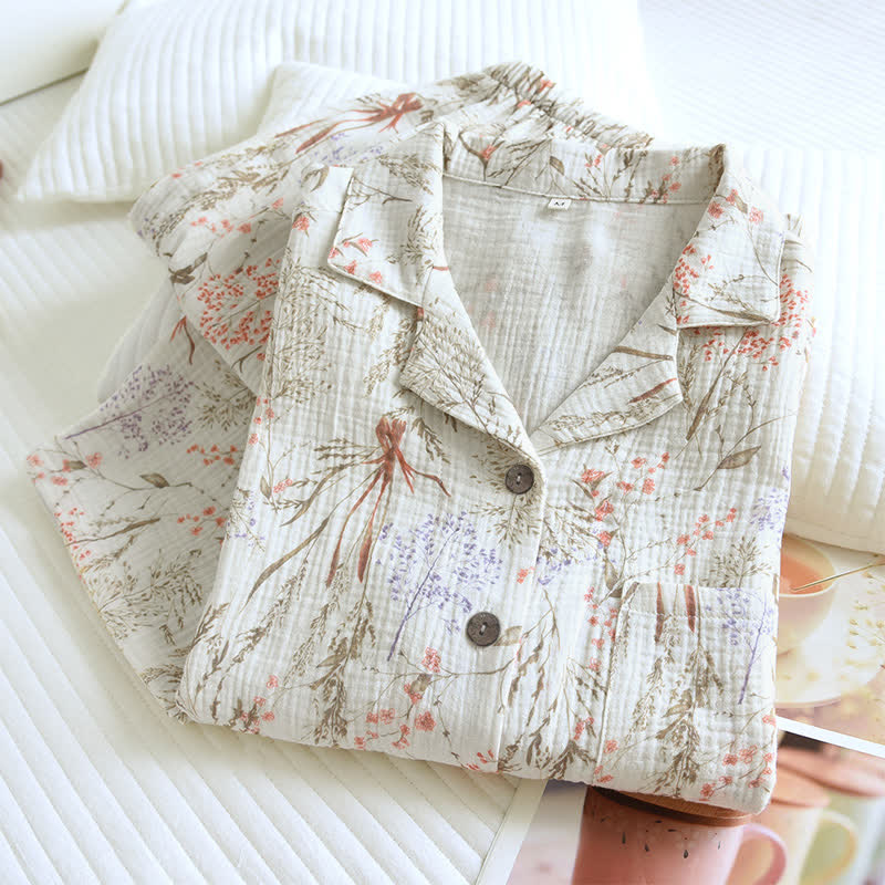 Muted Floral Cotton Gauze Pajama Set - image 3