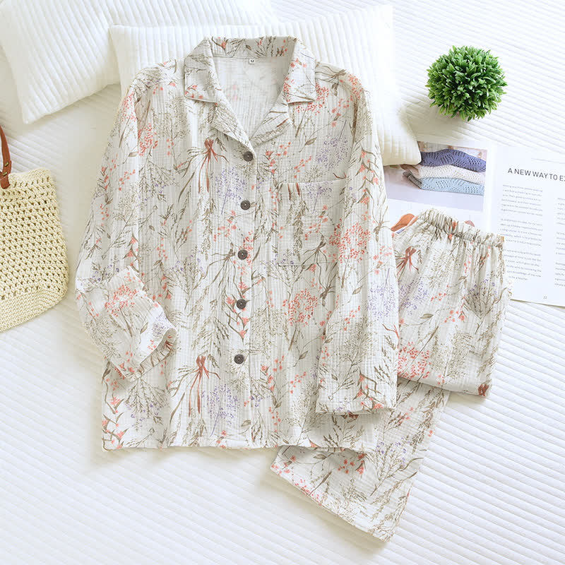Muted Floral Cotton Gauze Pajama Set - image 1