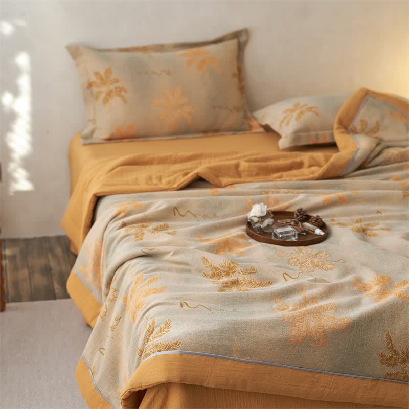 Cotton Gauze Jacquard Rustic Leaf Bedding - image 7