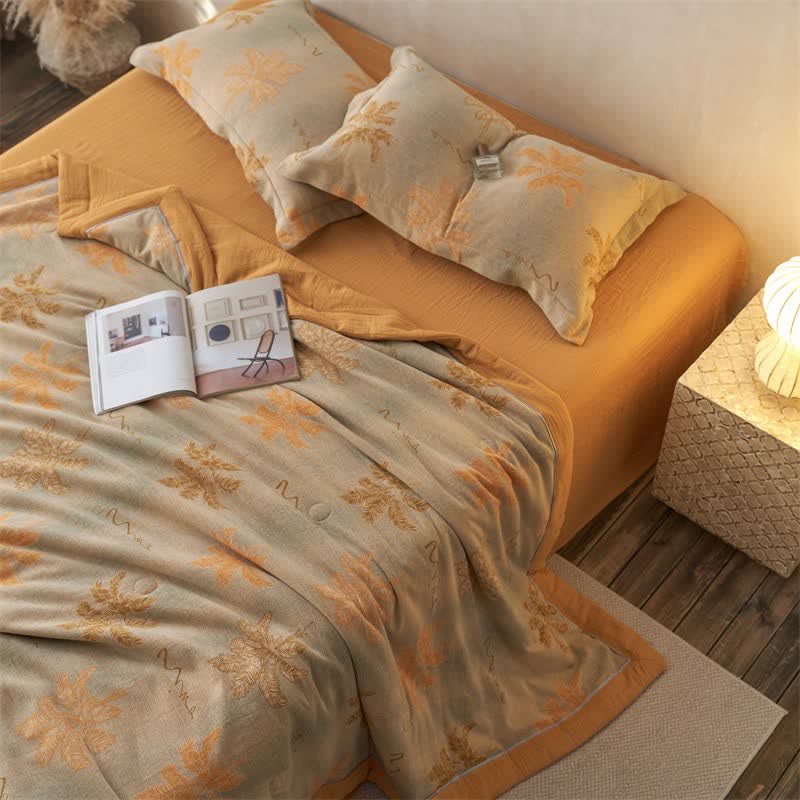 Cotton Gauze Jacquard Rustic Leaf Bedding - image 3