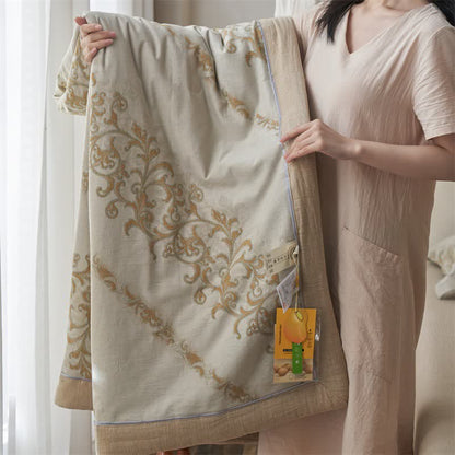 Cotton Gauze Jacquard Ornate Traditional Bedding - Yellow - Quilt - King - image 25