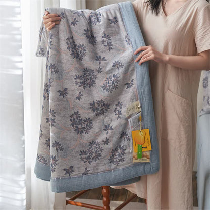 Cotton Gauze Jacquard Elegant Leaf Bedding - Blue - Quilt - King - image 28