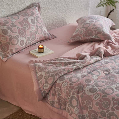 Cotton Gauze Jacquard Cute Pig Bedding - image 3