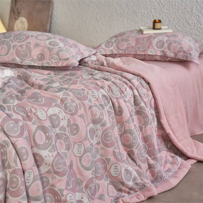 Cotton Gauze Jacquard Cute Pig Bedding - image 1