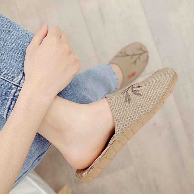 Embroidered Plum Bossom Comfy Flax Slippers - image 14