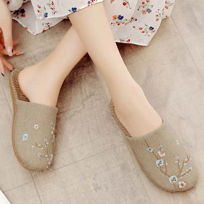 Embroidered Plum Bossom Comfy Flax Slippers - Blue Plum Bossom - L - image 8