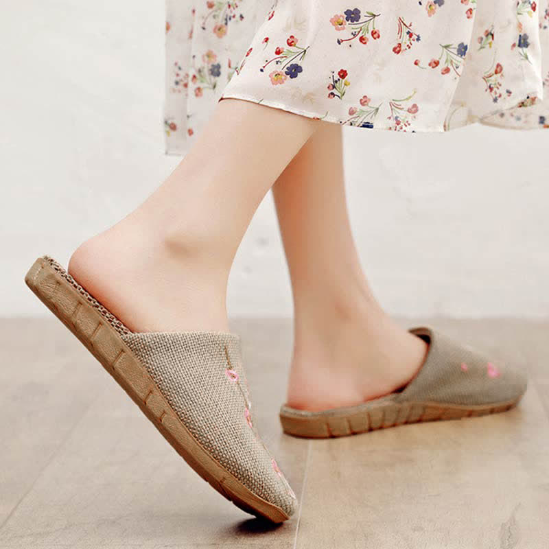 Embroidered Plum Bossom Comfy Flax Slippers - image 11