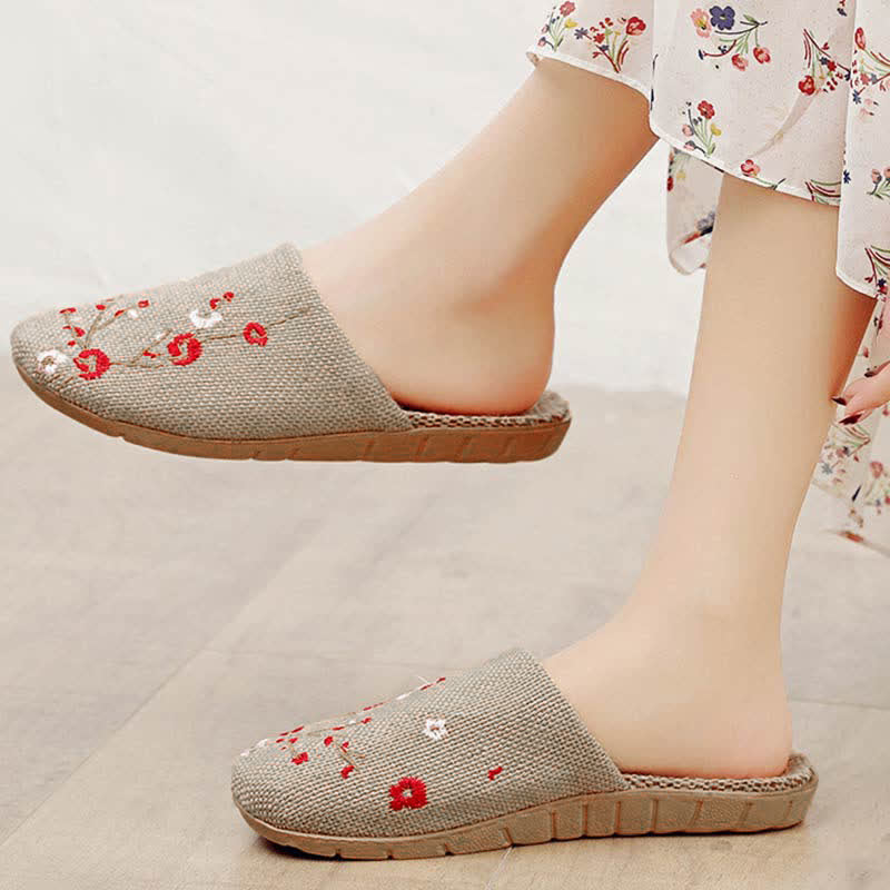 Embroidered Plum Bossom Comfy Flax Slippers - image 6