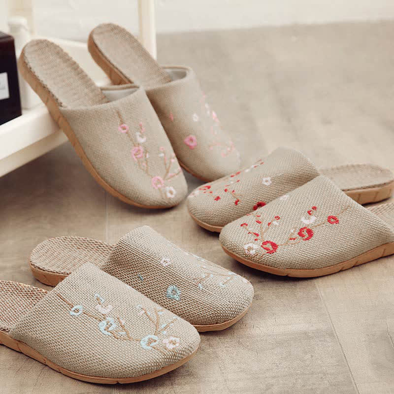 Embroidered Plum Bossom Comfy Flax Slippers - image 3
