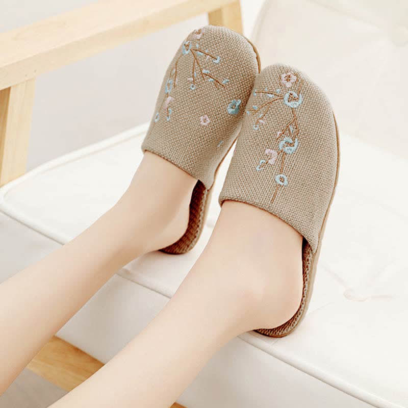 Embroidered Plum Bossom Comfy Flax Slippers - image 9