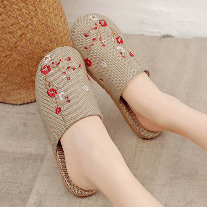Embroidered Plum Bossom Comfy Flax Slippers - image 5