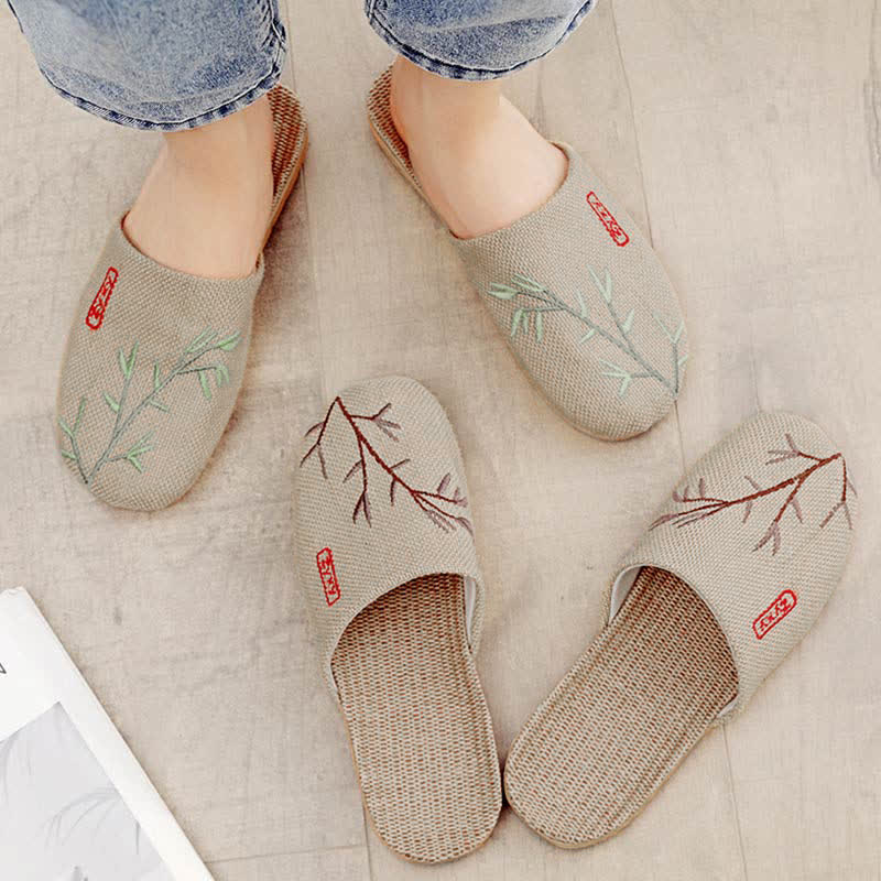 Embroidered Plum Bossom Comfy Flax Slippers - image 2
