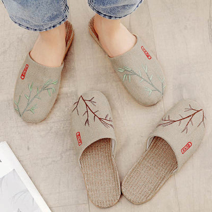 Embroidered Plum Bossom Comfy Flax Slippers - image 2