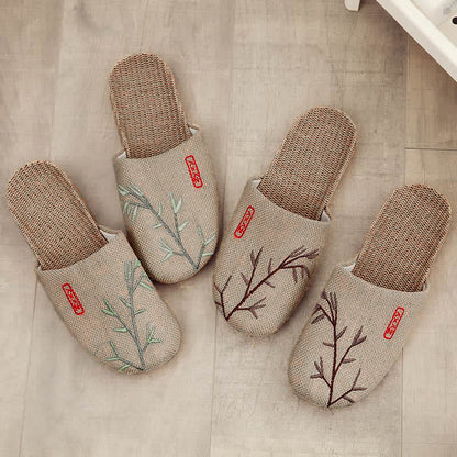 Embroidered Plum Bossom Comfy Flax Slippers - image 1