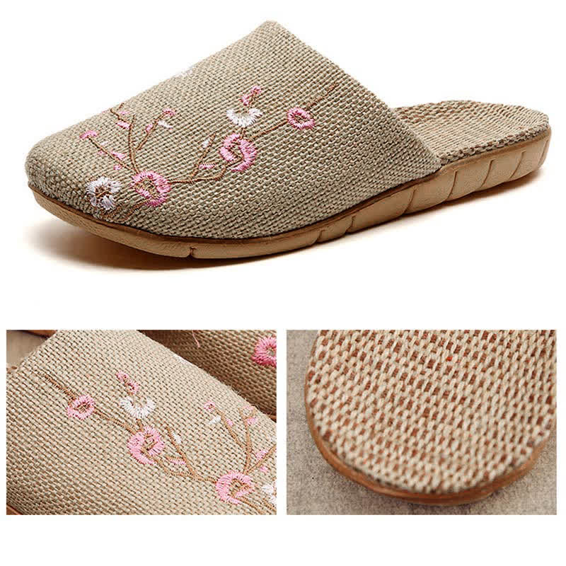 Embroidered Plum Bossom Comfy Flax Slippers - image 12