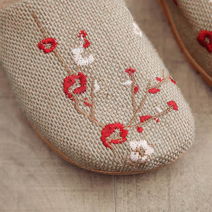 Embroidered Plum Bossom Comfy Flax Slippers - image 7