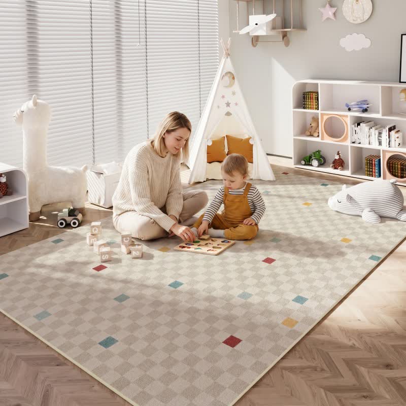 Neutral Checkered Kids Area Rug - image 1