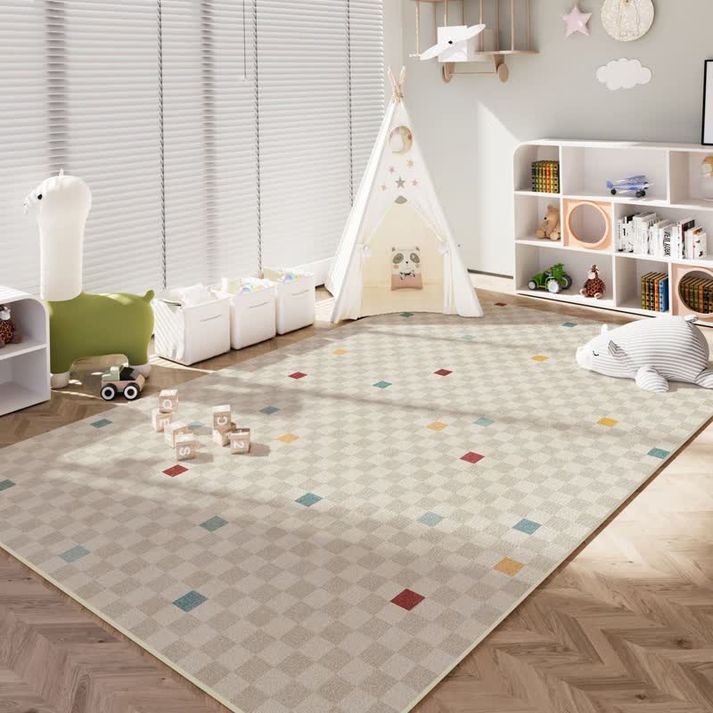 Neutral Checkered Kids Area Rug - 79"W × 138"L - image 0