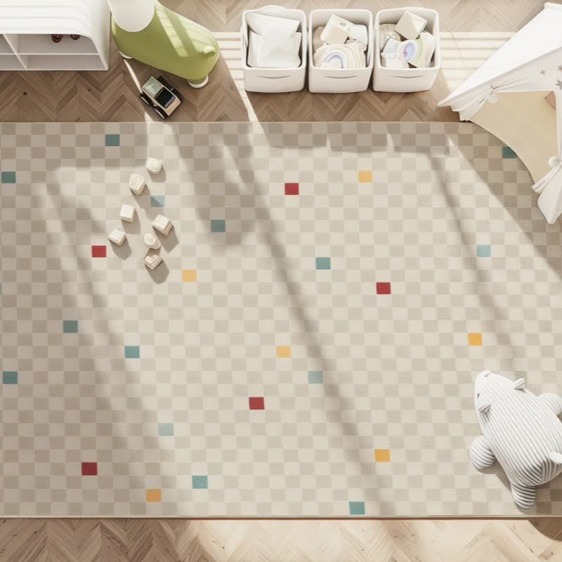 Neutral Checkered Kids Area Rug - image 2