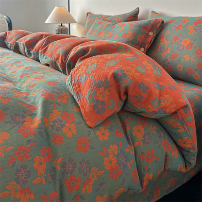 Pastoral Floral Pure Cotton Gauze Bedding(4PCS) - Green - King - image 0