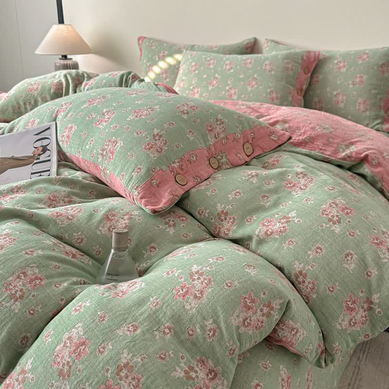 Vintage Floral Pure Cotton Gauze Bedding(4PCS) - image 3