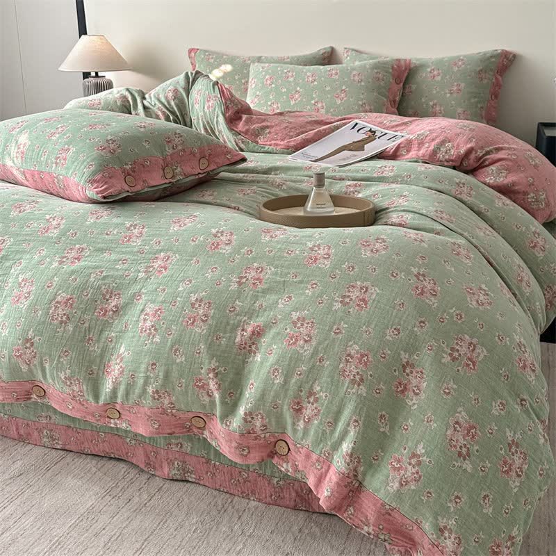 Vintage Floral Pure Cotton Gauze Bedding(4PCS) - image 2