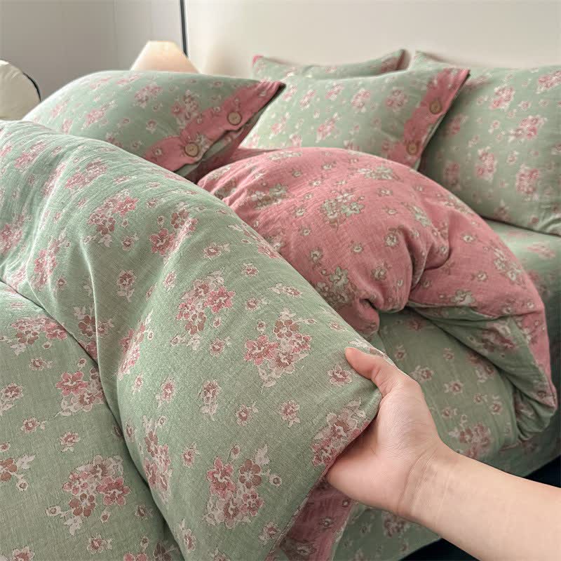 Vintage Floral Pure Cotton Gauze Bedding(4PCS) - image 4