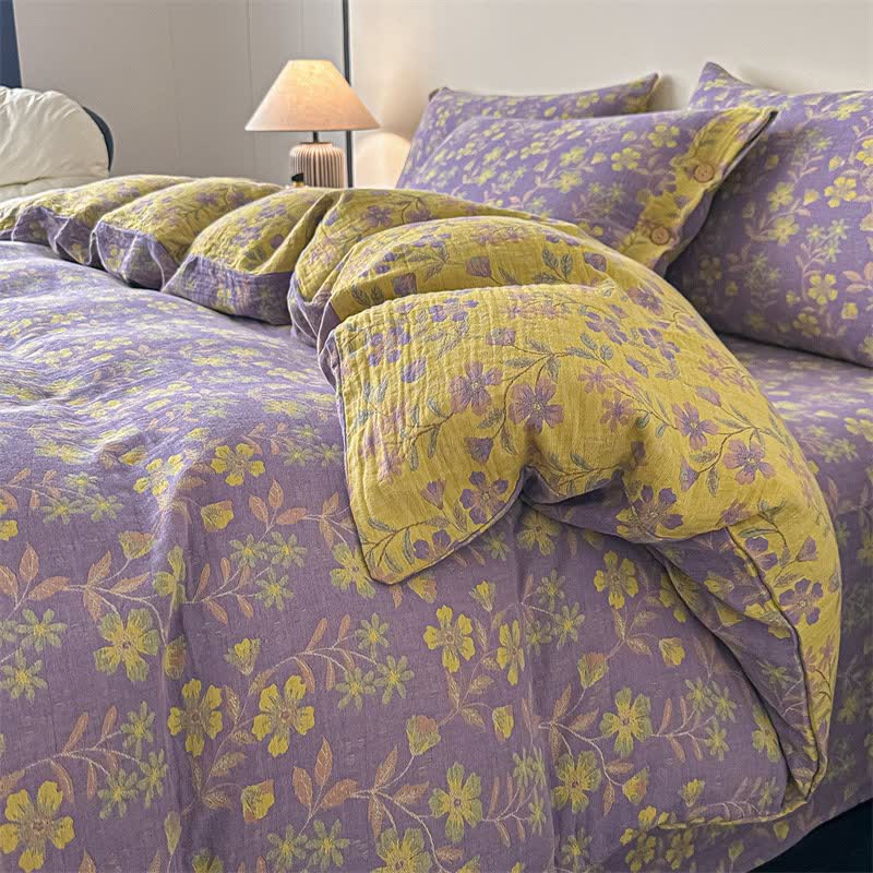Elegant Floral Pure Cotton Gauze Bedding(4PCS) - King - image 0
