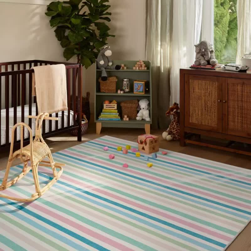 Soft Multicolor Stripe Area Rug - 63"W × 91"L - image 0
