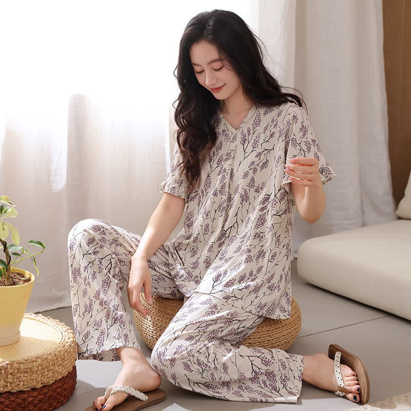 Botanical Floral Cotton Loungewear Set - image 1