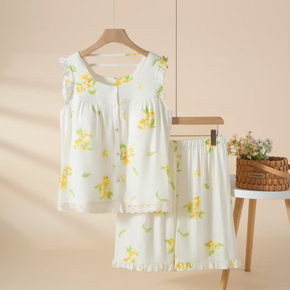 Osmanthus Ruffle Lace Sleeveless Loungewear Set - White - XL - image 0